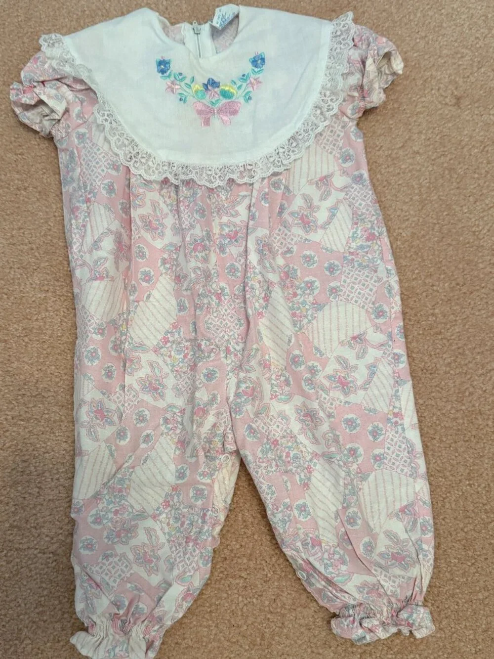 Mufflings - Vintage White & Light Pink Floral One Piece Romper 12 month